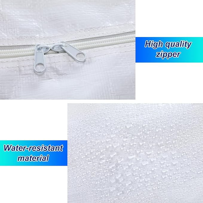 Windyun 4 Pack 57 Gallon Extra Large Storage Bags XXL Moving Bags with Zipper Handles Heavy Duty Jumbo Big Totes Box for Halloween Skeleton 4-12 Feet Christmas Tree Storage College Dorm Cloth (White)