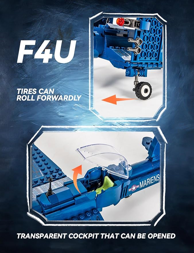 SEMKY Military Fighter Jet F4U WW2 Fighter Aircraft Jet Corsair Air Force Building Block Set (440 Pieces) -Building and Military Toys Gifts for Kid and Adult