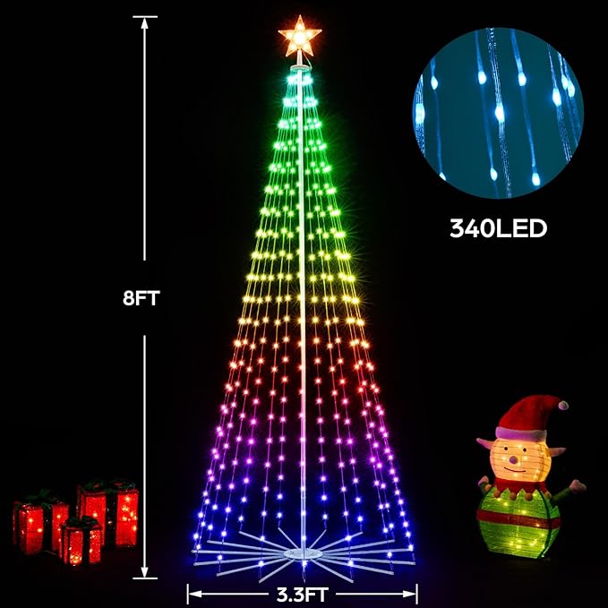 8 FT Outdoor Christmas Tree,Smart APP Remote Control RGB Color Changing DIY Timer LED Christmas Tree for Indoor Outdoor Decorations