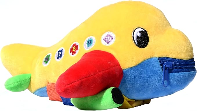 Buckle Toys Bolt Airplane Toys for Toddlers 1-3, Airplane Travel Essentials Kids Sensory Toy to Develop Fine Motor Skills and Learn Shapes and Colors, Includes Storage Pocket for Small Items