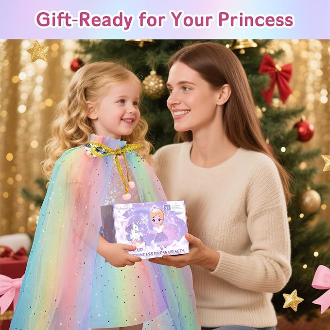 Princess Dress Up for Girls, Light Up Princess Costume Cape Set, Birthday Gifts Toys for Girls 3 4 5 6 Years Old