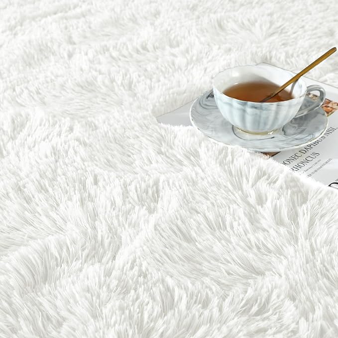 Ompaa Fluffy Rug, Super Soft Fuzzy Area Rugs for Bedroom Living Room - 3' x 5' Large Plush Furry Shag Rug - Kids Playroom Nursery Classroom Dining Room Decor Floor Carpet, Cream White
