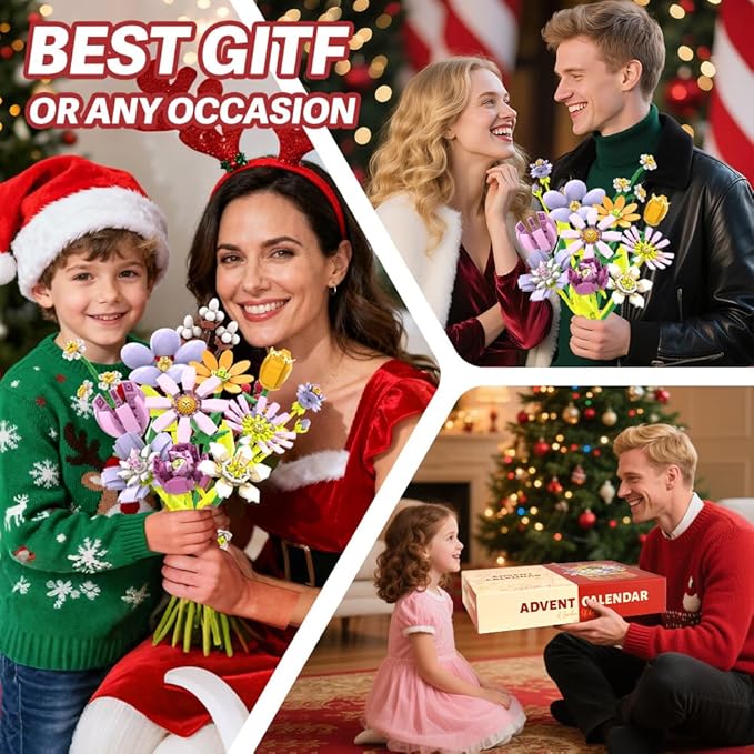 2025 Christmas Advent Calendar Christmas 24 large building bricks flower party gift suitable for children's party Christmas gift suitable for boys and girls