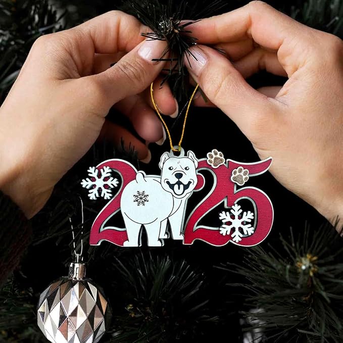 2025 American Pitbull Terrier Christmas Ornament – Wooden Pitbull Dog Ornament for Tree, Cute Puppy Holiday Decoration, Personalized Pet Keepsake Gift for Dog Lovers, Men, Women & Kids