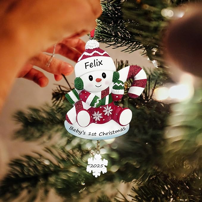 Personalized Ornament Baby's First Christmas 2025 Snowbaby Xmas Tree Decoration Pink Artisanal Custom Ornaments with Name & Year Decoration Gifts for New Born Baby Boy Girl