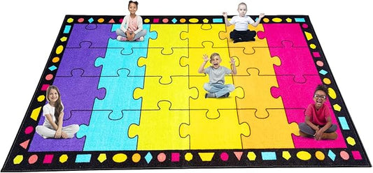 Booooom Jackson Thick Classroom Rug 13'x7'5'' Large Boom Puzzle Carpet for Preshool Elementary Seating Area 24 Seats Non-Slip Backing