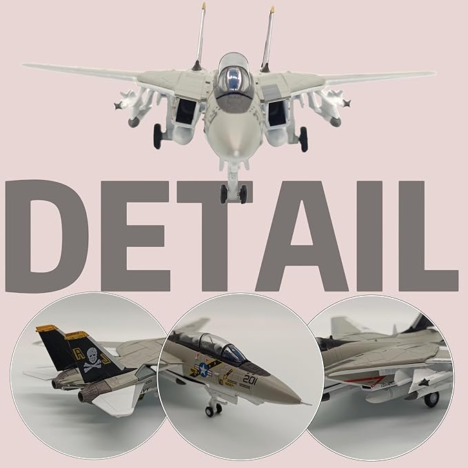 1:100 Scale Bomber Attack Plane Military Model Plane F-14 Tomcat（Foldable Wings Fighter Jet Model Diecast Airplanes Collection Plane for Gifts（NO:201