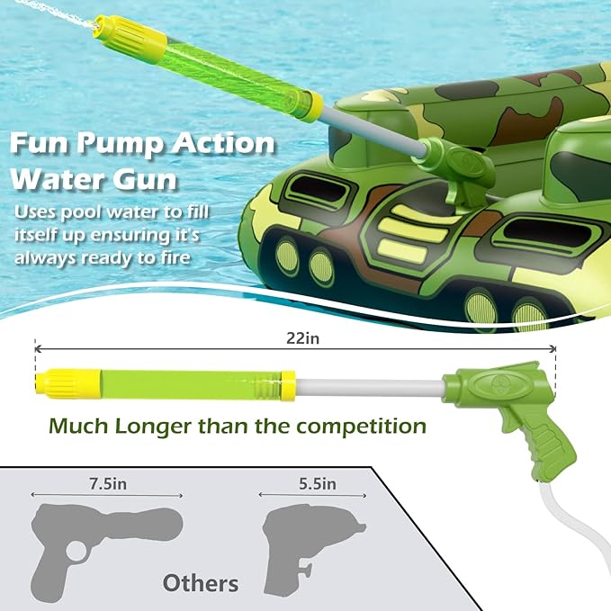 Inflatable Tank Pool Floats Kids - Jasonwell Toddler Pool Floaties Swimming Pool Tank with Water Cannon Gun Swim Floaty Rafts Lake Beach Party Pool Toys for Boys Girls Toddlers Kids