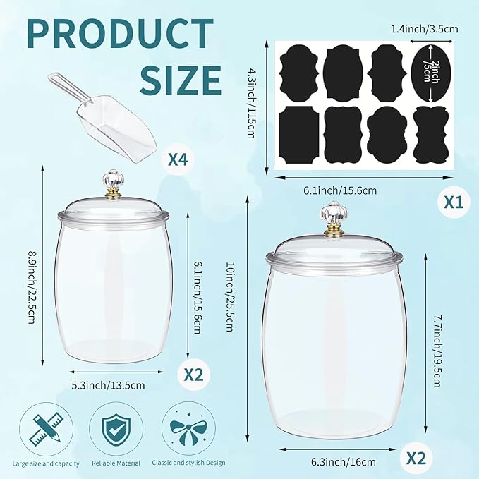 4 Pcs 64 oz 90 oz Candy and Cookie Jar with Lids 4 Spoons Plastic Jars Decorative Apothecary Jars Candy Buffet Containers Clear Can Airtight Food Storage Canister for Home Decoration Supplies