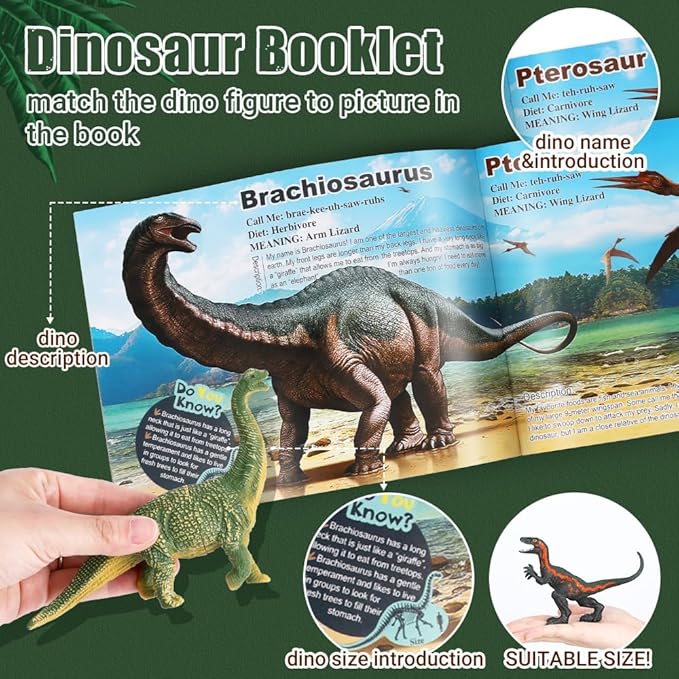 OENUX Dinosaur Toys for Kids 3-5,12pcs Realistic Jurassic Dinosaur Figures Playset w/ Educational Booklet, Toddler Plastic Dinasour Including T-Rex, Triceratops, Dino Learning Toy for Boy Girl Age 4-7
