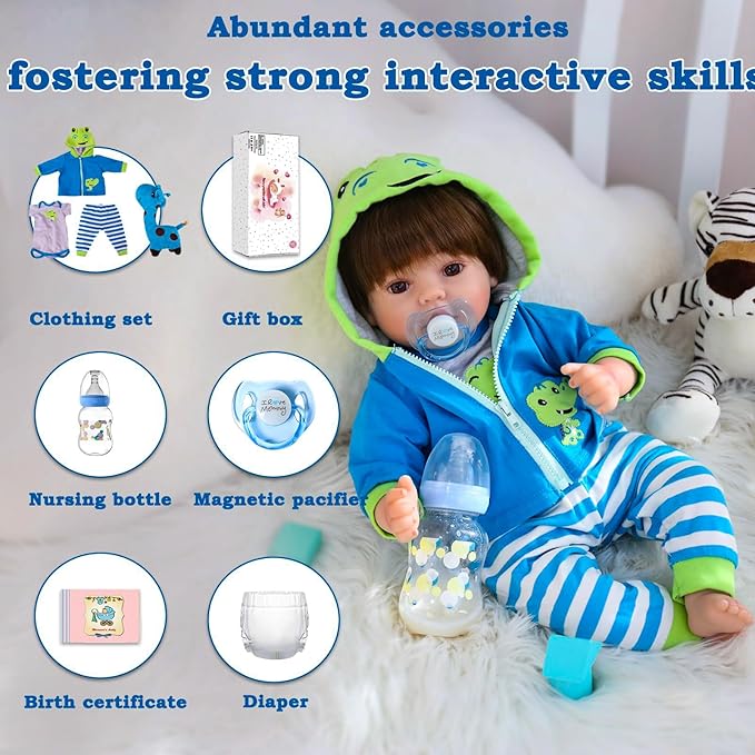 CHAREX Realistic Reborn Baby Dolls Lifelike Weighted Reborn Boy 18 inch Toddler Soft Body Toy Giraffe Gift Set