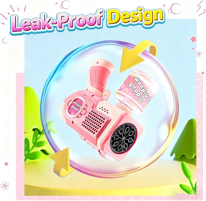 EagleStone 2 Pack Bubble Gun Machine for Kids, Automatic Light Up Bubble Blower with 4 Bottles 10 Bags Refill Solution, Bubble Guns Blaster for Toddlers, Outdoor Toys Gifts, Wedding Easter Party Favor