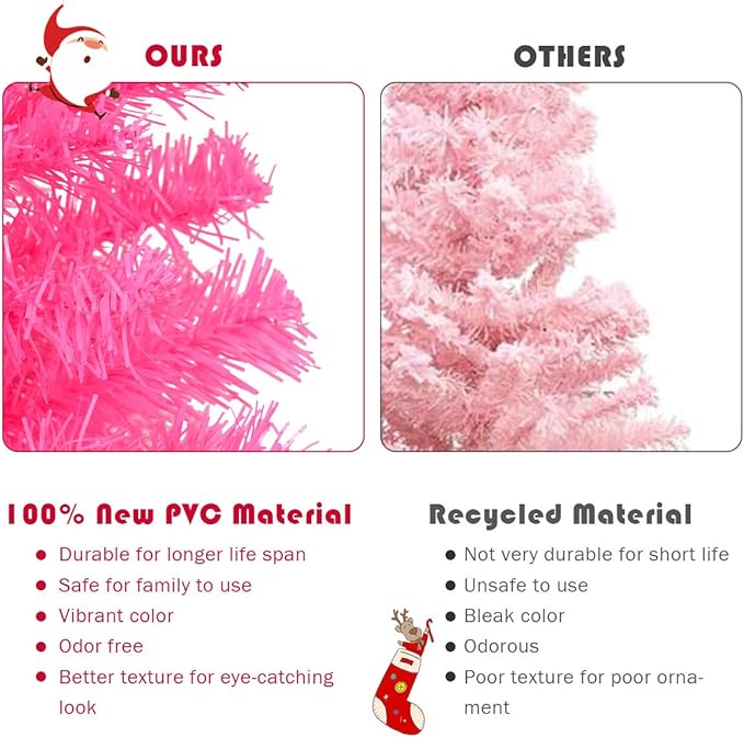 GOLFLAME 3FT Artificial Christmas Tree, Premium Mini Xmas Pine Tree with Stand Base Thicken Tips, Great Holiday Decoration (Pink)