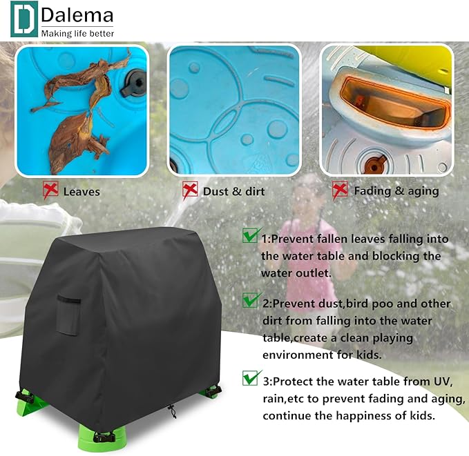 Kids Water Table Cover,Outdoor Heavy 600D Waterproof Anti-UV Dustproof Kids Water Play Table Cover,Compatible with Step2 Rain Showers Splash Pond Toddler Water Table,Black,Cover Only