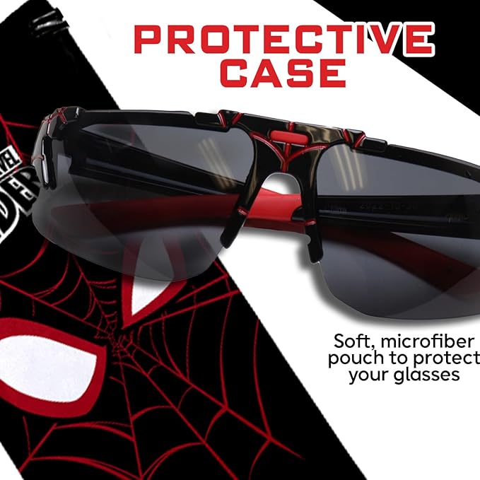 Marvel Spiderman Sunglasses for Kids - Stylish, Comfortable & Durable UV-Protective Spiderman Glasses With Soft Carrying Case