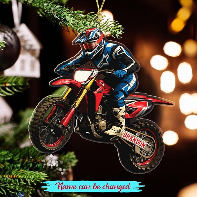 Customized Year Name Motocross Shaped Ornaments Xmas 2025, Motocross Bike Christmas Ornament Gift for Men Brother Son Dad Grandson, Personalized Dirt Bike Lover Ornament Gift for Biker Racing Lovers