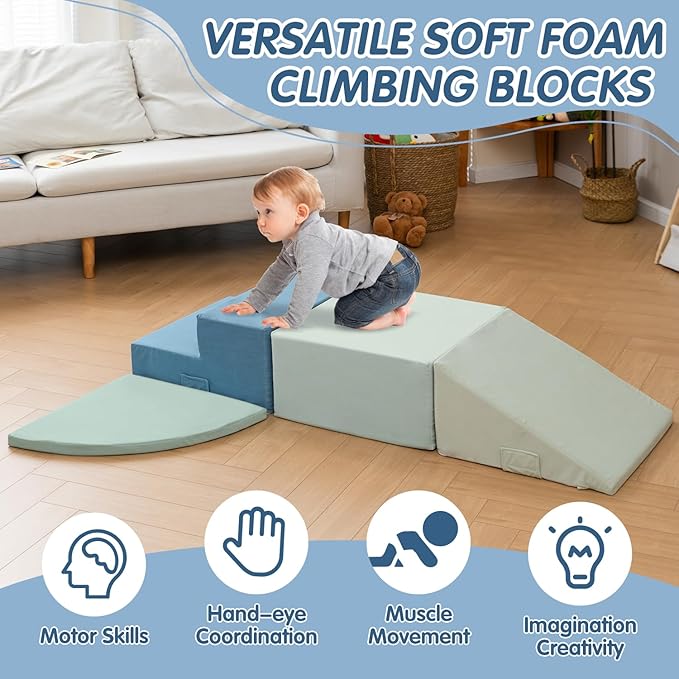 Large 4 Pcs Toddler Climbing Toys Indoor, Foam Blocks with Velcro, Classic