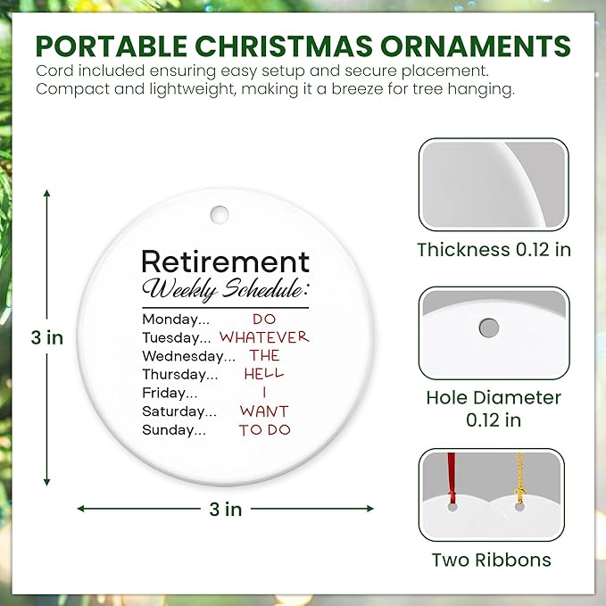 OASSIE Retirement Gifts for Woman, Men, Christmas Ornaments 2024 - Funny Retirement Gifts for Women, Farewell, Goodbye Gifts for Coworkers - Christmas Tree Decoration Ceramic Ornament