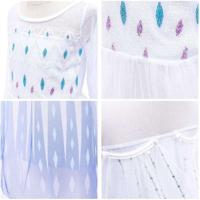 REXREII Princess Dress for Girls Halloween Party Cosplay Dress Up Frozen Elsa Snow Queen Costume Christmas Birthday Gown