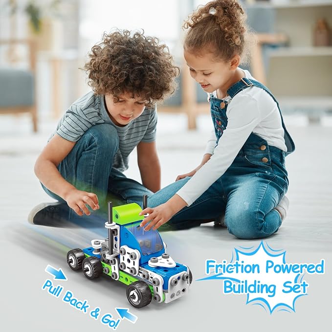 18 in 1 STEM Toys for 4 5 6 7 8+ Year Old Boy Girl Birthday Gifts Educational Building Toys for Kids Ages 4-8 5-7 6-8 Build and Play Stem Activities Construction Toy for Boys 4-6 8-10 (Pull Back Cars)
