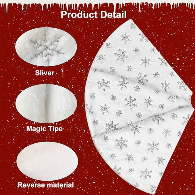 Christmas Tree Skirt Sliver, 60 inches Snow White Tree Skirt Decoration for Xmas Faux Rabbit Fur