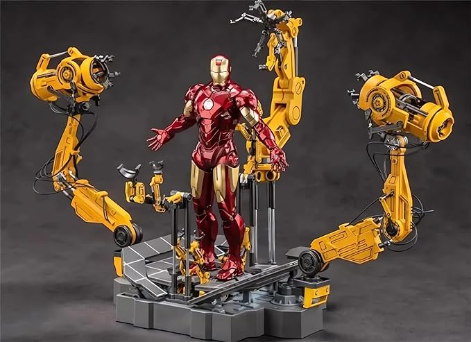 MK4Ironman(1/10 Scale) Suit up Gantry with Lots of Accessories,7 inch Exquisite Painting Collectible Action Figure,Light with Platform