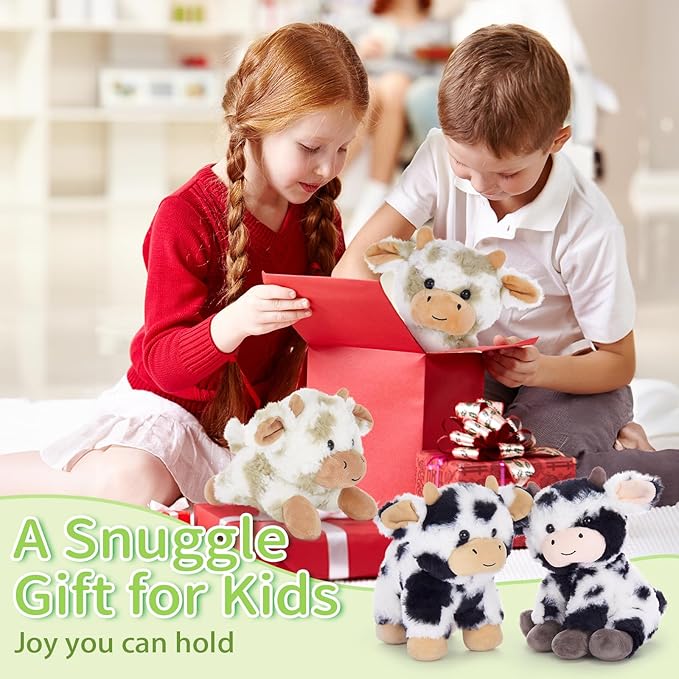 Muiteiur 4 Pcs Soft Cow Stuffed Animals, Cute 10 inch Stuffed Cow Dolls for Kids, Soft Plush Toys