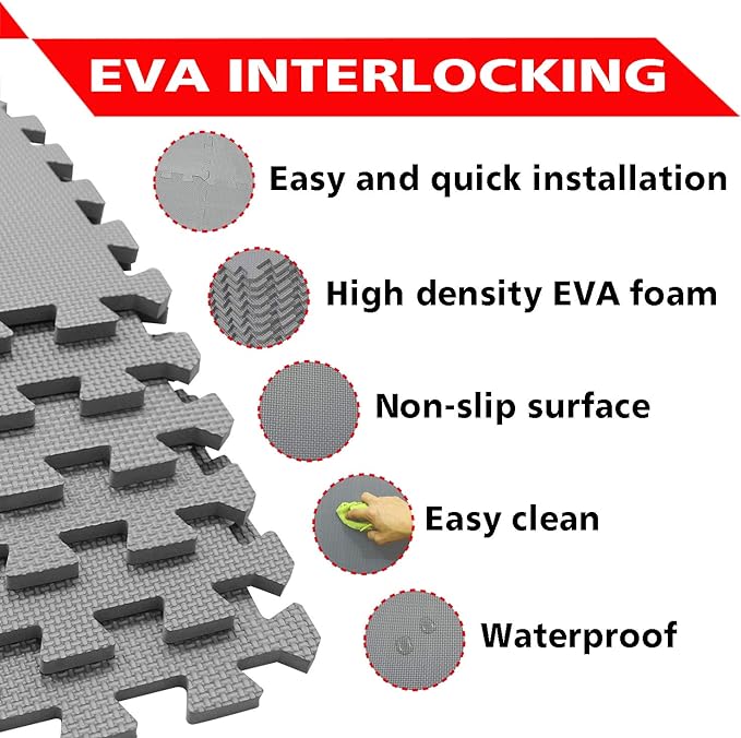 meiqicool Foam Play Mat Thick Soft EVA Interlocking Foam Floor Mats Children Yoga Exercise Multi Jigsaw Puzzle Blocking Board Kids Playmats Play Grey 18 Piece L