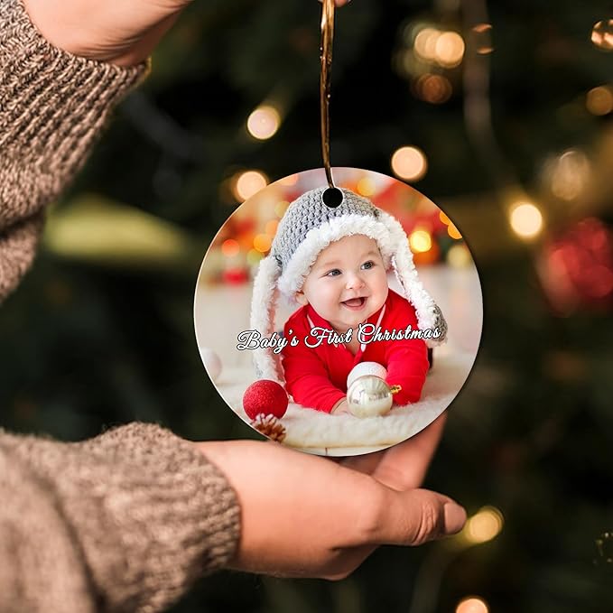 Personalized Christmas Ornaments 2025, Custom Christmas Ornaments with Photo & Text Hanging Ornament, Customized Christmas Tree Decorations Gifts for Family, Kids, Friends, Couples, Wedding