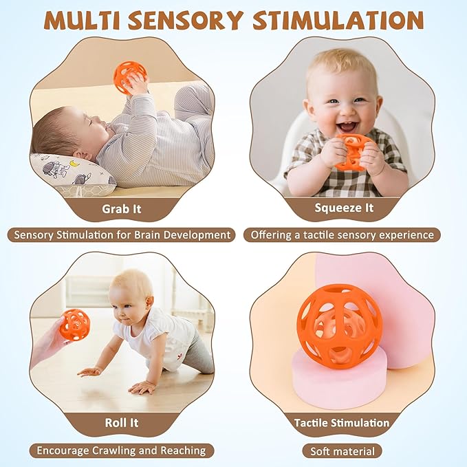 MCGMITT Baby Ball Toy with Holes, 8PCS Easy Grip Food Grade Silicone Baby Toys 0-6 Months, Colorful Soft BPA Free Montessori Baby Teethers 6-12 Months, Stretchy Newborn Infant Sensory Balls