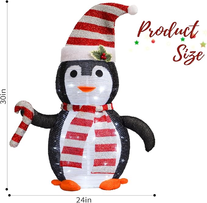 Christmas Standing Lighted Penguin Decoration, Battery Operated Light-Up Christmas Decorations for porches, lawns, Yards, Indoor and Outdoor