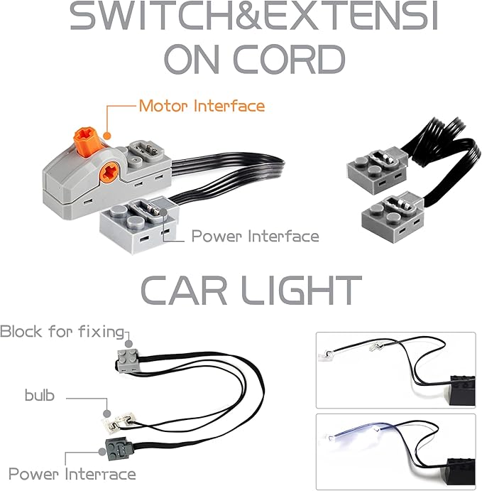 54PCS Power Function Motor Kit, Infrared Remote Control&Battery Pack Motor Set, Compatible with Lego Technic Sets, New Light Gray Electric Functions Motors and Gears, Kid&Adult