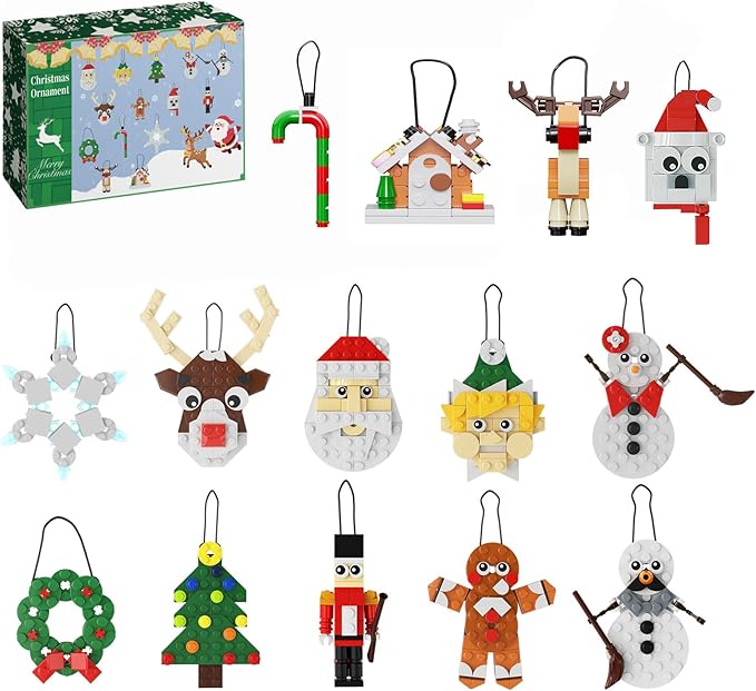 14-in-1 Christmas Tree Ornaments Building Kit, DIY Decorative Hanging Ornaments Building Toys Santa, Snowman, Gingerbread, Reindeer, Best Festival Gift for Kids or Friends 2025 New
