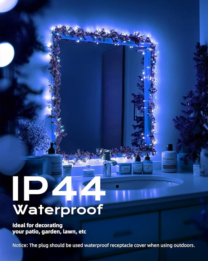 Brightown Blue Christmas Mini String Lights, 100-Count 26.5ft Incandescent Bulb Halloween Fairy Lights for Indoor Holiday Decor, Christmas Tree Garland Wedding Party Multi-Use Decoration, White Wire