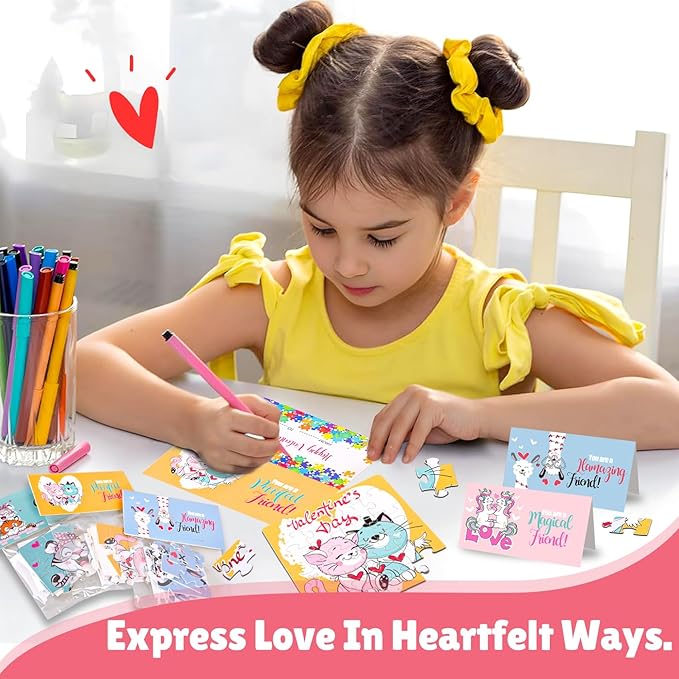 MOVINPE Valentines Day Gifts for Kids - 30 Pack Jigsaw Puzzle with Valentines Cards Headers for Kids - Valentine Day Exchange Gift Puzzle Classroom Prizes for Girls Boys School Class Bulk