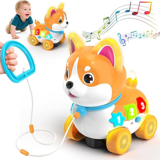 Toddler Toys for 6-12-18 Month, 3-in-1 Musical Puppy Toy, Crawling & Walking Toys for 1 Year Old Boy Girl Gifts, Birthday Gift, Bilingual Learning Educational Puppy for 7 8 9 10 Months