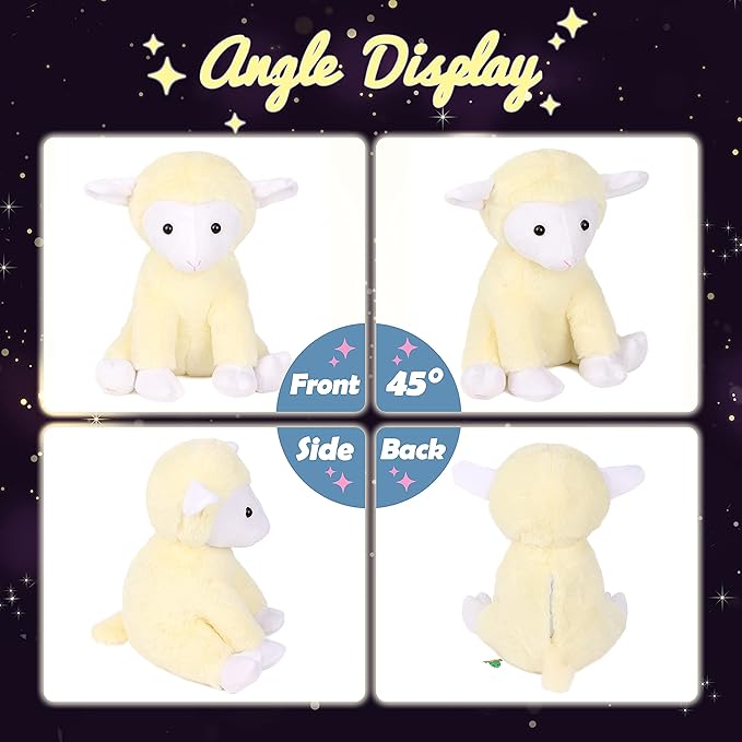 Hopearl LED Plush Lamb Lighting Up Stuffed Sheep Floppy Night Lights Glow in The Dark Birthday Festival for Kids Toddlers, Beige, 11''
