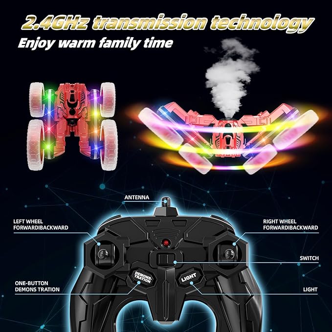 360Rotating 4WD RC Stunt Car with Cool Lights, RC Drift Car for Kids Toys for Boys Girls Age 4-13