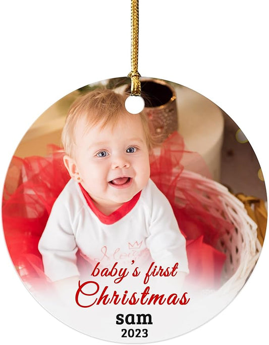 Personalized Baby's First Christmas Ornament 2025, Custom Baby 1st Photo Picture & Name Ornaments Gifts for New Mom Dad, Newborn Babies Girls Boys Personalized Family Christmas Tree Decoration Gifts