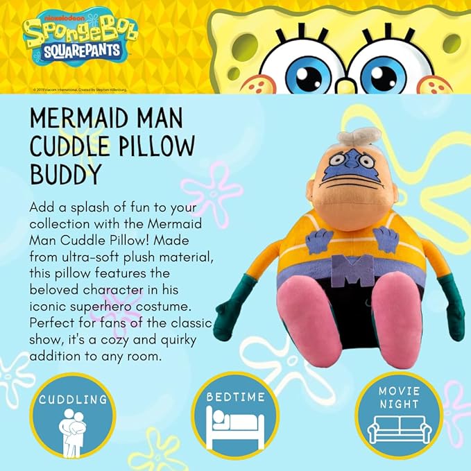 Collectibles Spongebob Squarepants Mermaid Man Bedding Super Soft Cozy Decorative Cuddle Pillow, (Officially Licensed Product) By Franco