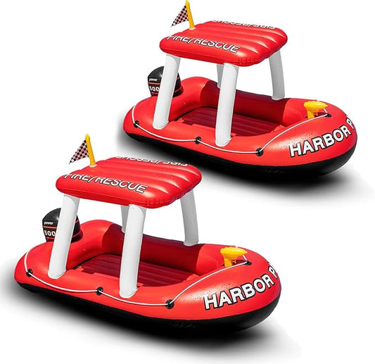 Zone Tech Inflatable Patrol Boat Pool Float and Harbor Master Boat Pool Float Ride On Fun Water Toy Squirter