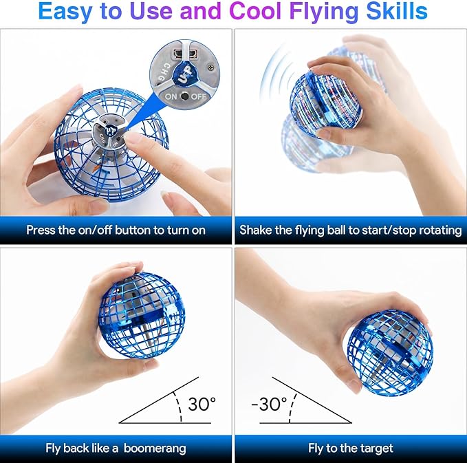 Flying Orb Ball Toys 2024, Soaring Hover Boomerang Spinner Hand Controlled Mini Drone Cosmic Globe Spinning Kids Adults Outdoor Fly Toy Birthday Gift Cool for Boys Girls 6 7 8 9 10 11 12 Year(Blue)