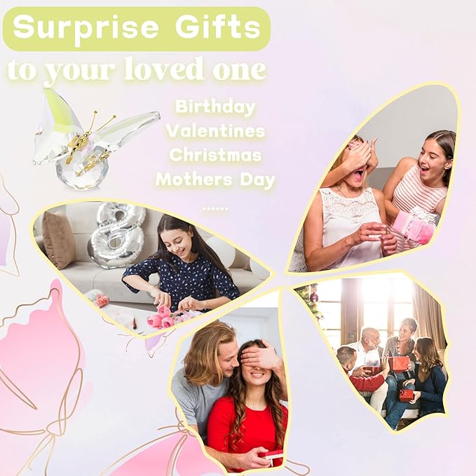 Movdyka Crystal Butterfly Decor Figurines for Mom Wife Women, Colorful Glass Butterfly Craft Desk Office Dcorations Table Centerpieces, Animal Ornaments Paperweight