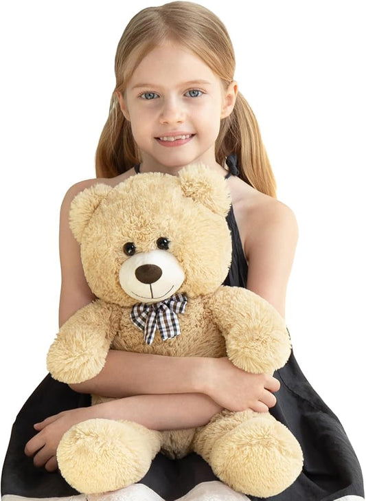 MorisMos Bow Tie Teddy Bear Stuffed Animal, 20 Inch Classic Stuffed Bears Plush, Cuddly Hugging Bear Gift for Toddler, Kids, Baby Shower & Birthday, Brown