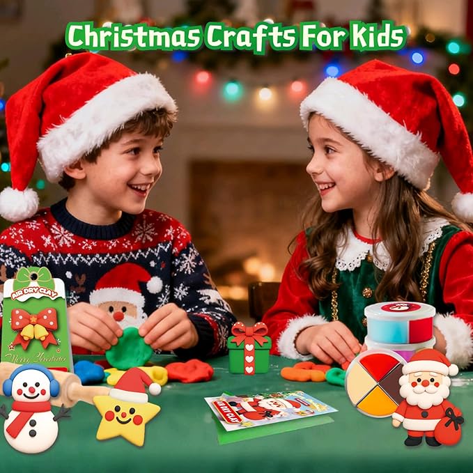 Air Dry Clay Kit Christmas Craft for Kids – 12 Holiday Themes Modeling Clay with Tools & Step-by-Step Guide, DIY Art & Craft Set, Creative Party Favors, Perfect Christmas Gifts & Stocking Stuffers