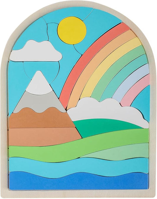 Kids Wooden Puzzles for Toddlers 3-5, Color Shapes for Ages 4-6, Montessori Toys for 3 Year Old, Great Gifts for 3+ Year Olds (Rainbow)