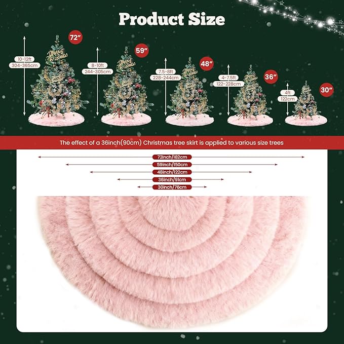 iMucci 30inch Christmas Tree Skirt Wool Fur Pink Tree Skirt Small Tree Skirts Pink Trees Skirt Holiday Party Decoration