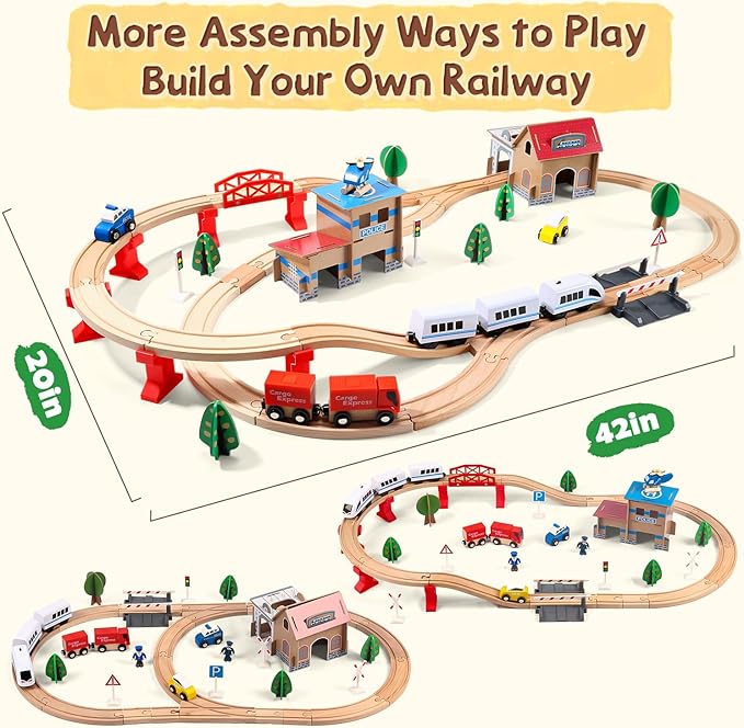 Electric Toddler Wooden Train Set Toy, 88 PCS Train Track Toys for 3 4 5 Years Old Kids, Boys and Girls