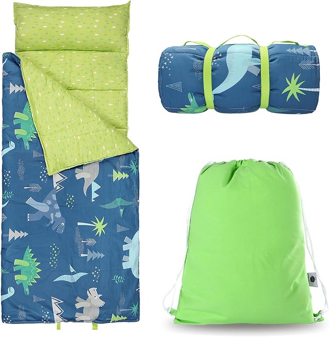 Toddlers Nap Mat with Removable Pillow and Soft Blanket, Lightweight Daycare Preschool Kindergarten Sleeping Bag, Travel Slumber for Kids Girls Boys