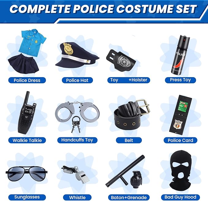 Skirfy 15PCS Police Costume for Girls,Police Officer Costume for Kids Girls,Girls Police Costume for Kids 4-6